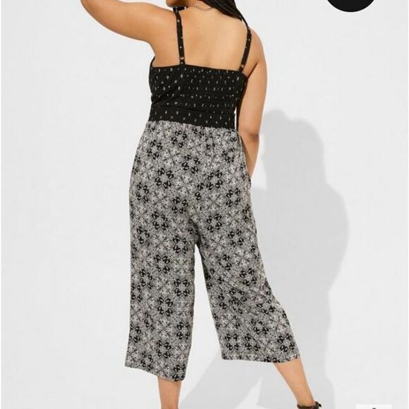 Torrid Tie Front Culotte Jumpsuit - Stretch Challis Black - Picture 2 of 4